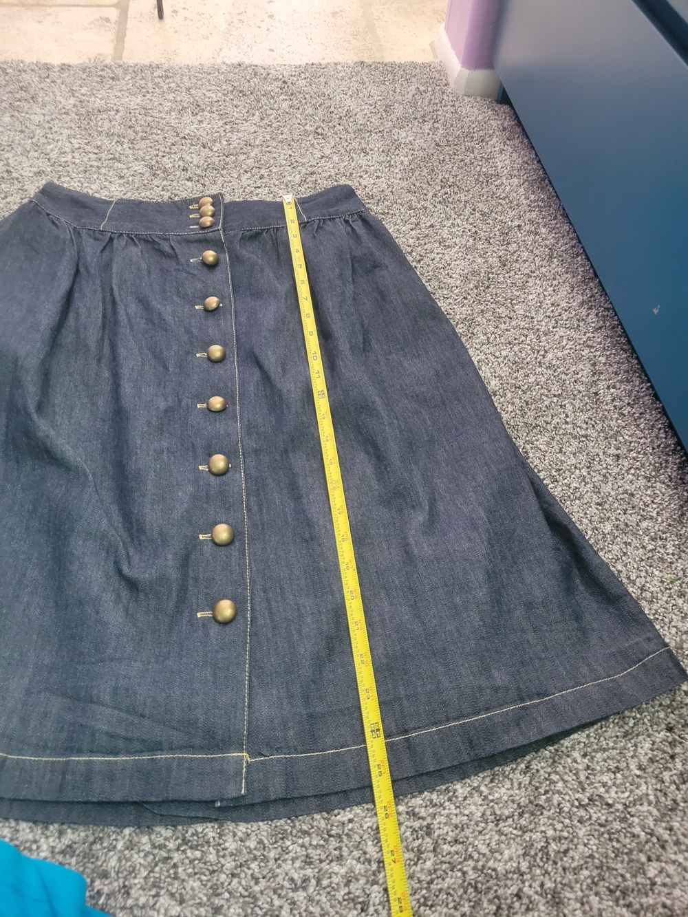 High-Waist Dark Denim Button-Front Skirt - Navy - Picture 5 of 15